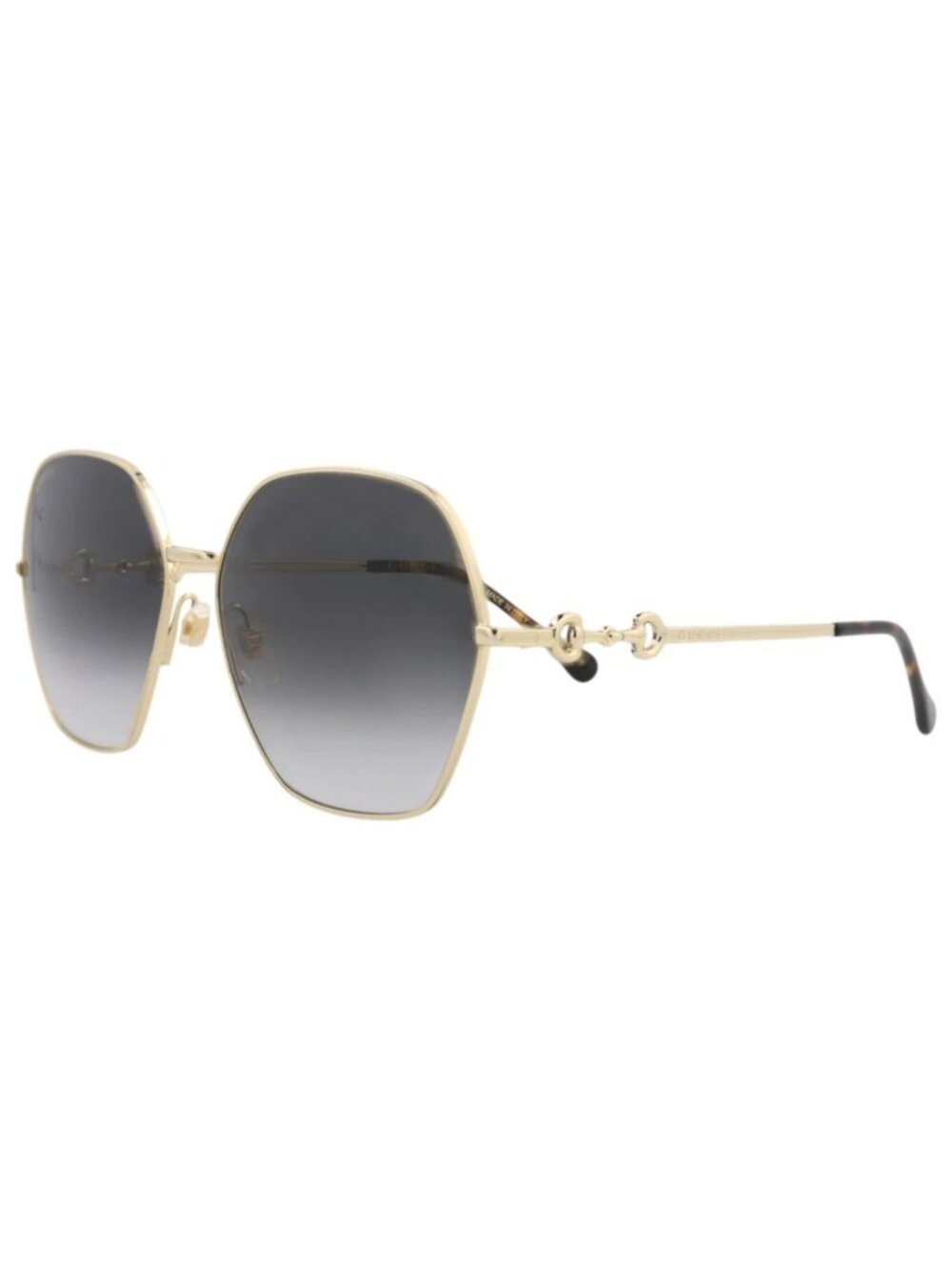 New Gucci Women's Sunglasses Square Rectangle Metal Frame Gold Gold Grey
